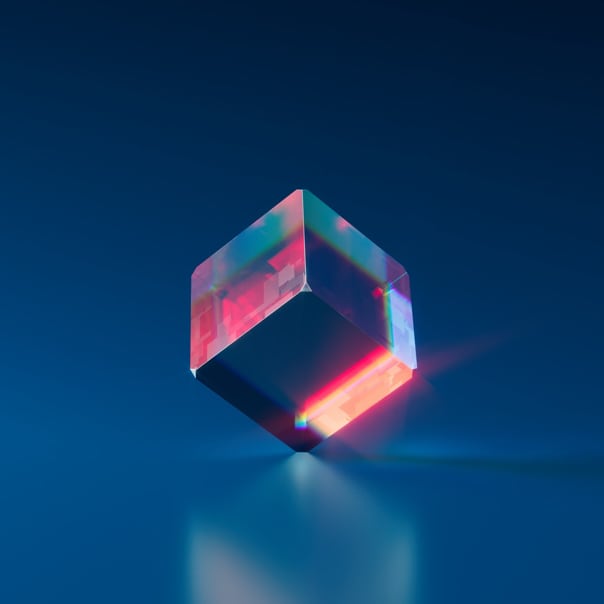 a glass cube in a center